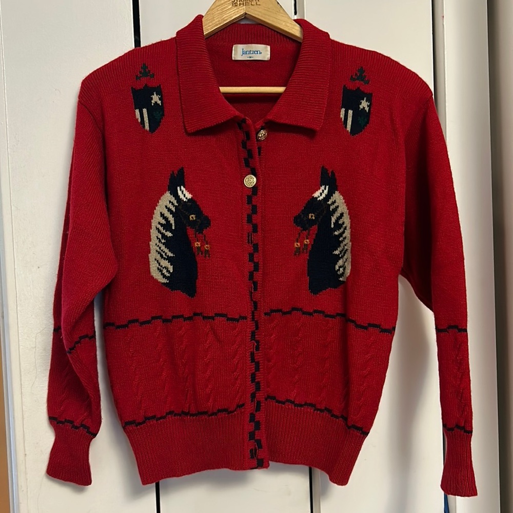 Vintage Jantzen wool horse girl sweater 🐎
